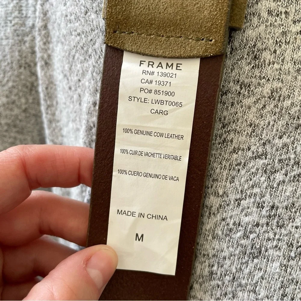 Frame Cargo Green Suede Gold Hardware Adjustable O Ring Belt LWBT0065 Sz Medium